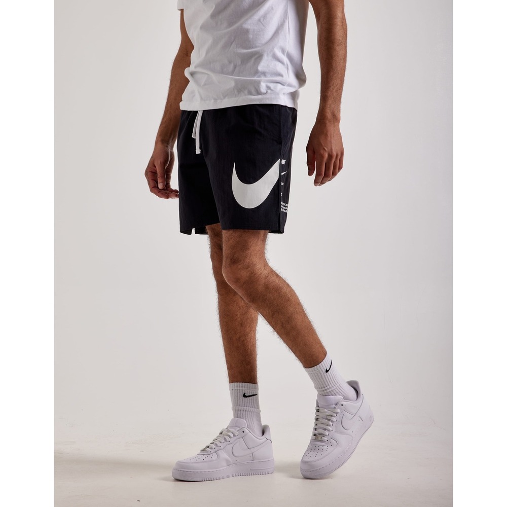 Nike Men's Swoosh Graphic Logo Swim Trunks Black White S Streetwear